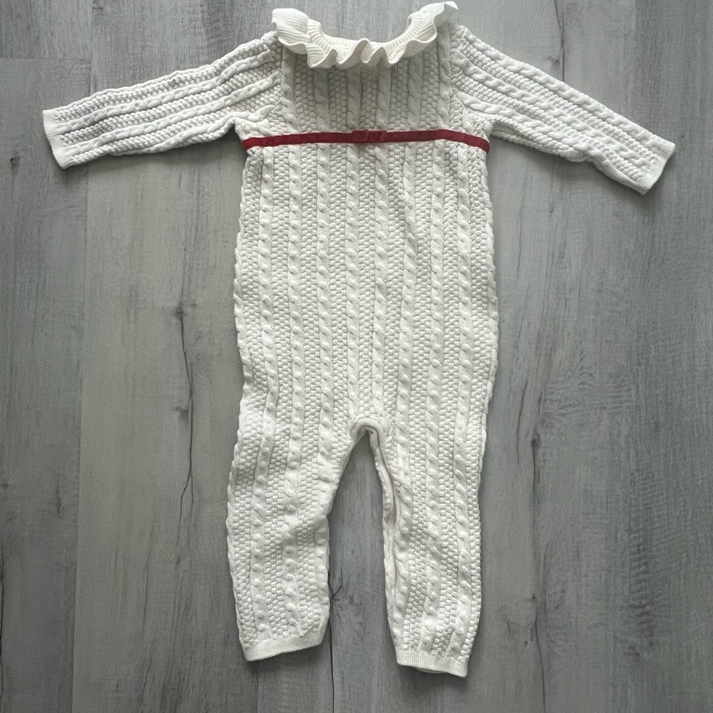 Janie and Jack Cream Cable Knit Romper with Ruffle Collar